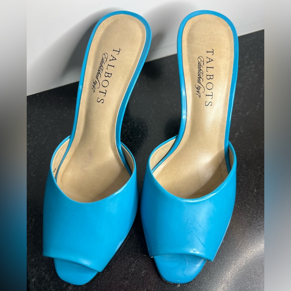 Talbots Turquoise Patent Open-Toe Slide Mules